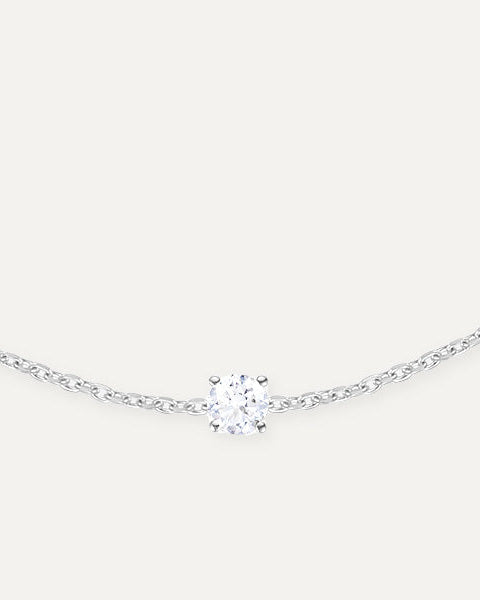 Bracelet un diamant en or blanc recyclé 14 carats et diamant de synthèse