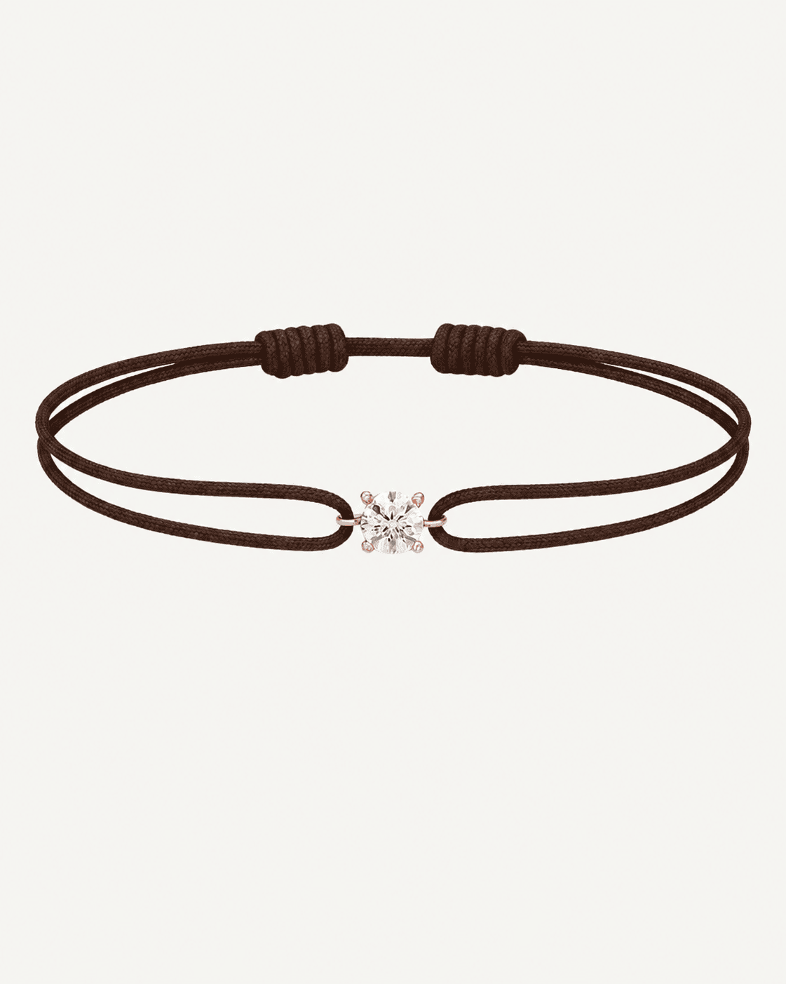 Bracelet cordon marron diamant 0,15 carat en or massif rose, ajustable D–E VS+
