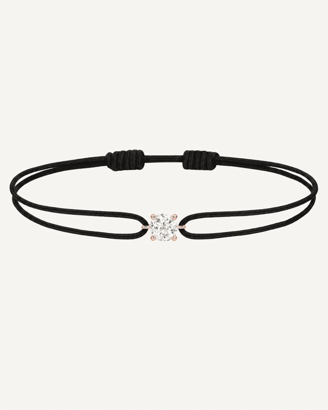 Bracelet cordon noir diamant 0,15 carat en or massif rose, ajustable D–E VS+