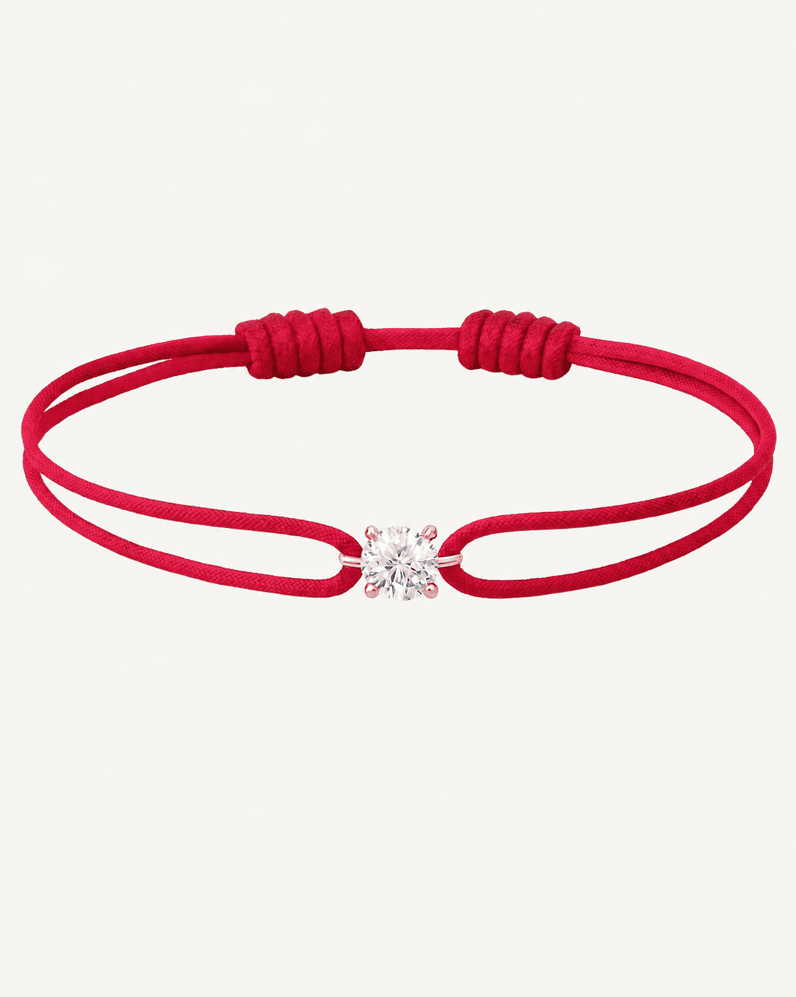 Bracelet cordon rouge diamant 0,15 carat en or massif rose, ajustable D–E VS+