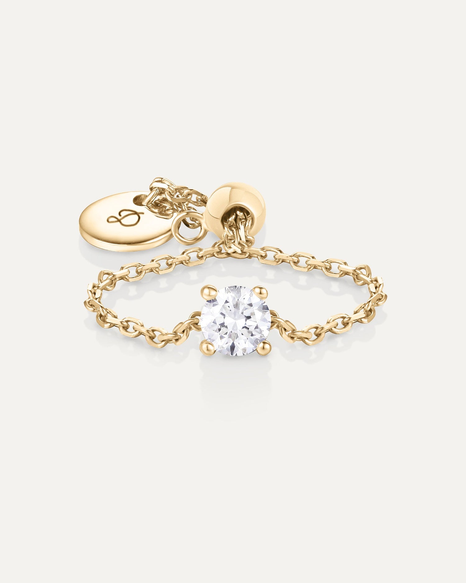 Bague chaîne en or jaune recyclé 14 carats et diamant de synthèse