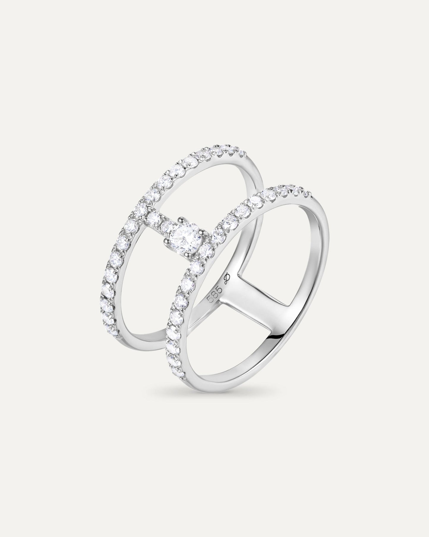 Bague pavée deux rangs en or blanc recyclé 14 carats et diamant de synthèse