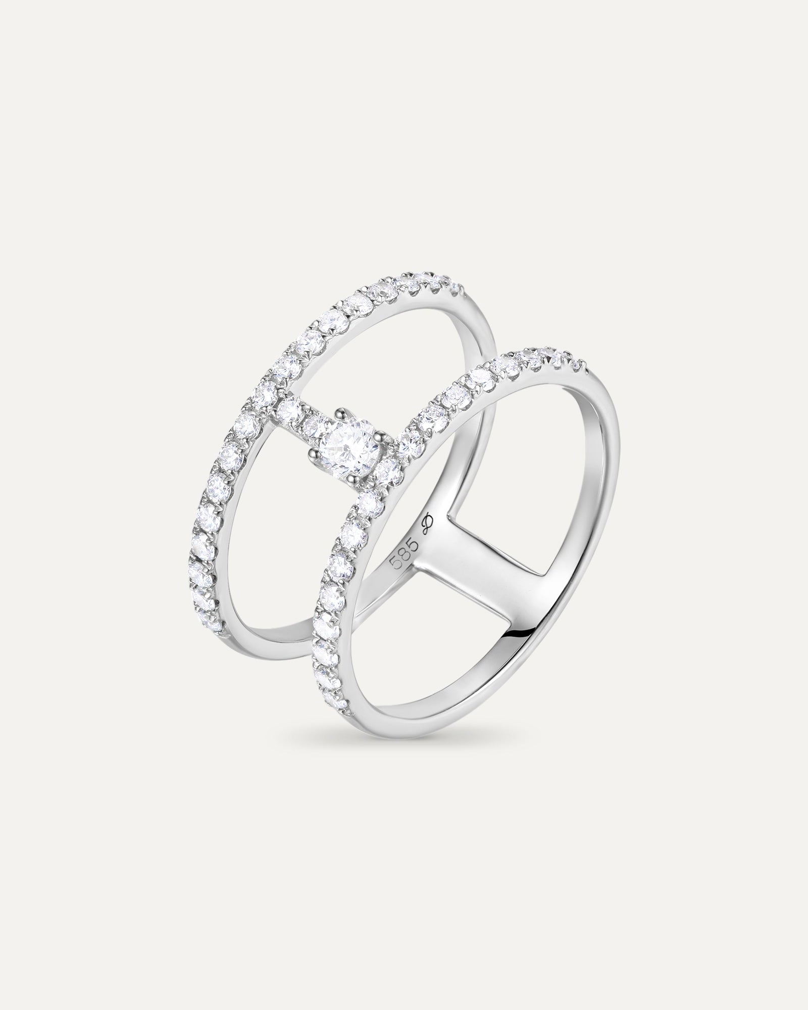 Bague pavée deux rangs en or blanc recyclé 14 carats et diamant de synthèse
