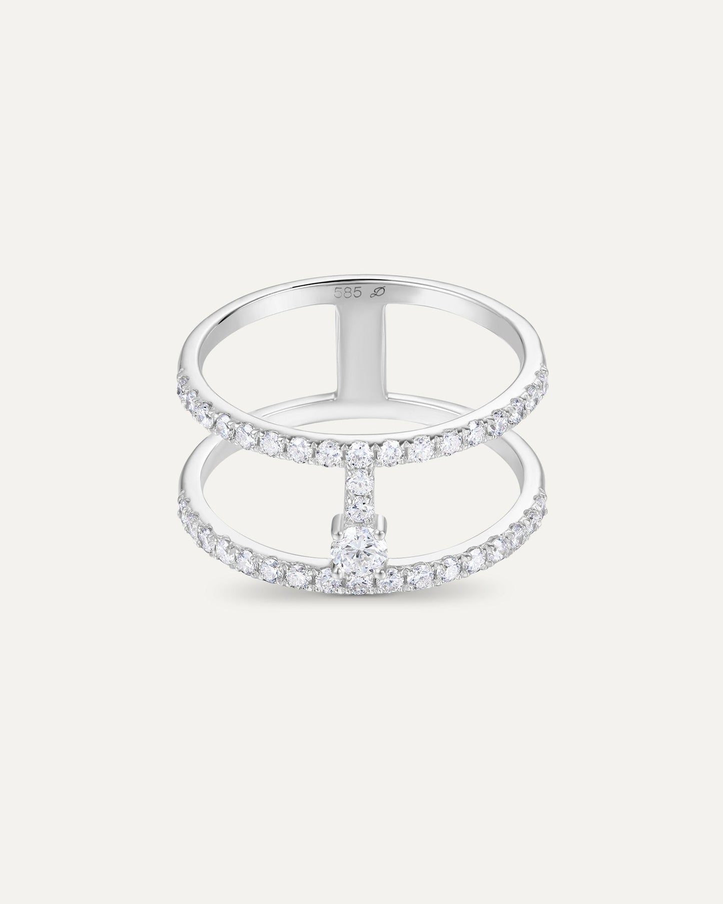 Bague pavée en deux rangs en or blanc recyclé 14 carats et diamant de synthèse