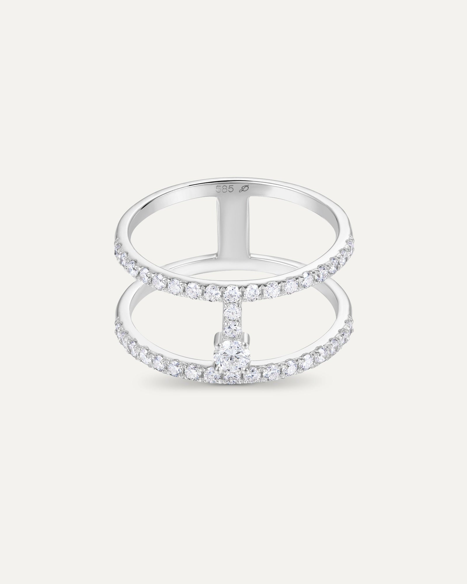 Bague pavée en deux rangs en or blanc recyclé 14 carats et diamant de synthèse