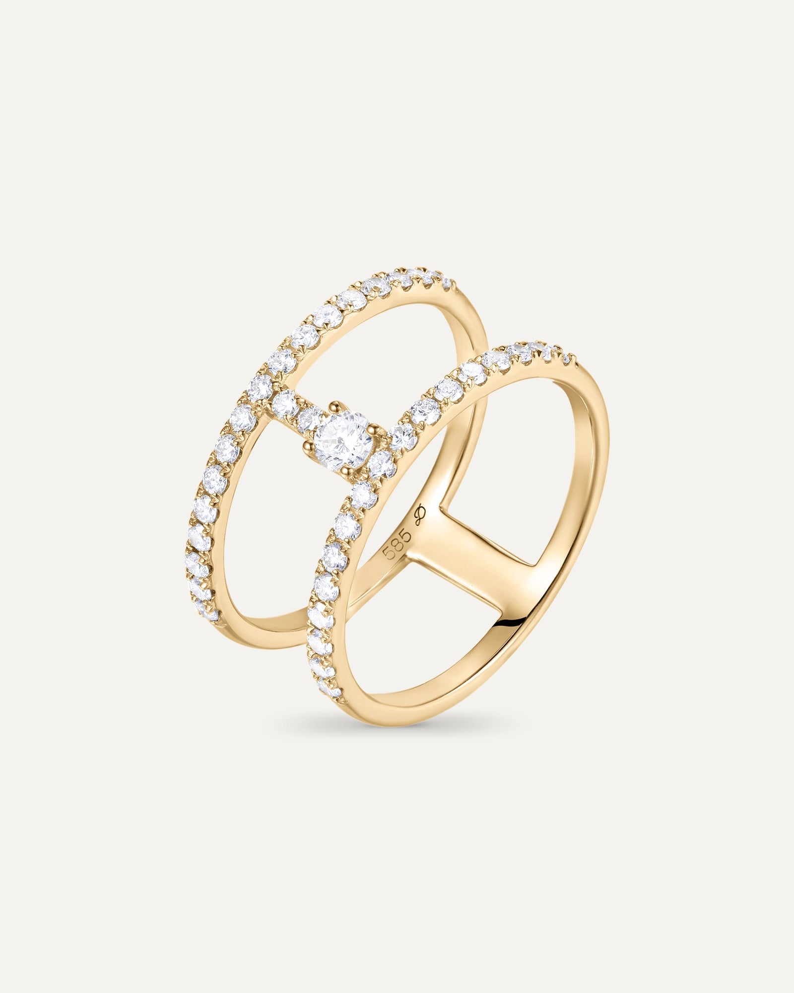 Bague pavée deux rangs en or jaune recyclé 14 carats et diamant de synthèse