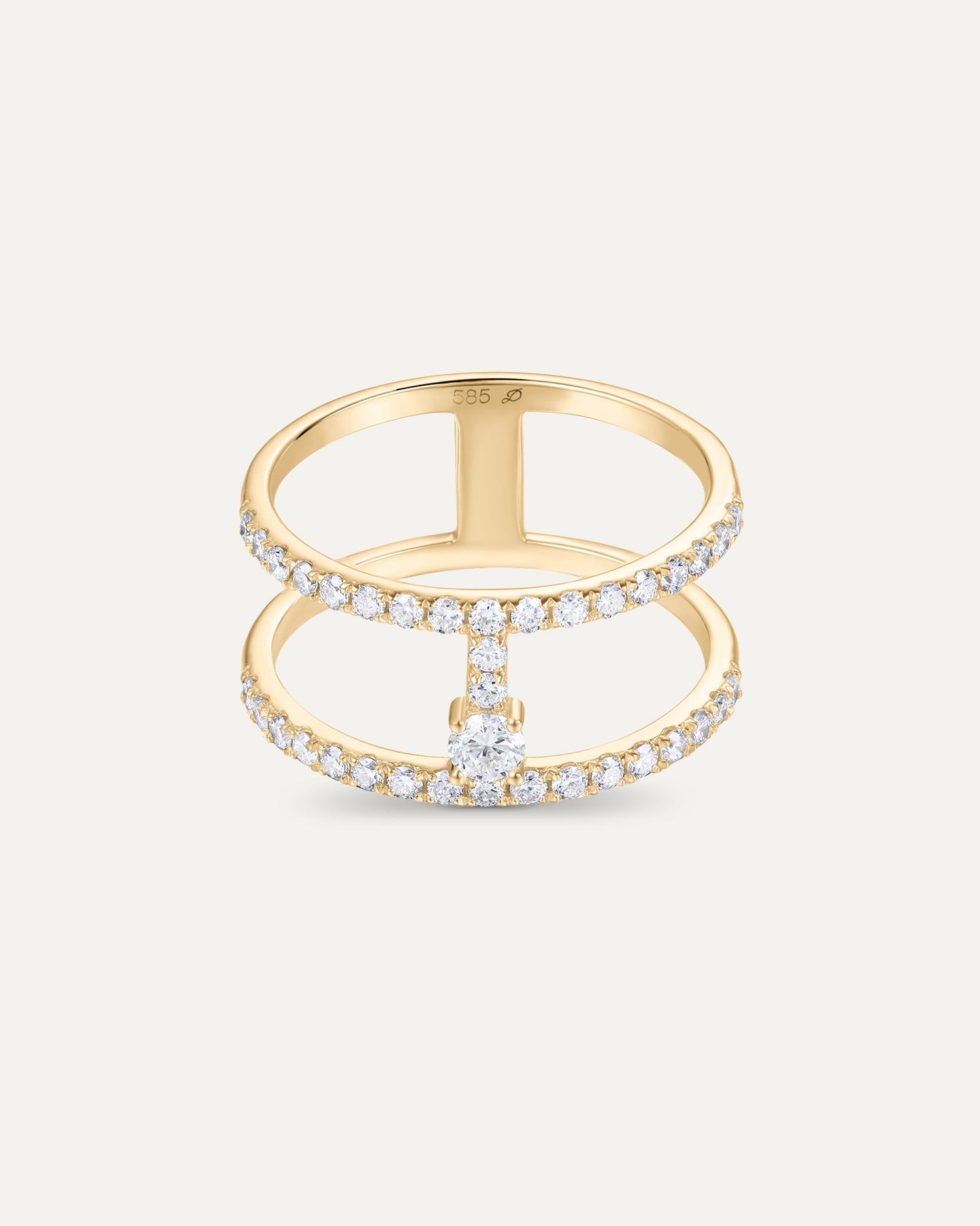 Bague pavée en deux rangs en or jaune recyclé 14 carats et diamant de synthèse