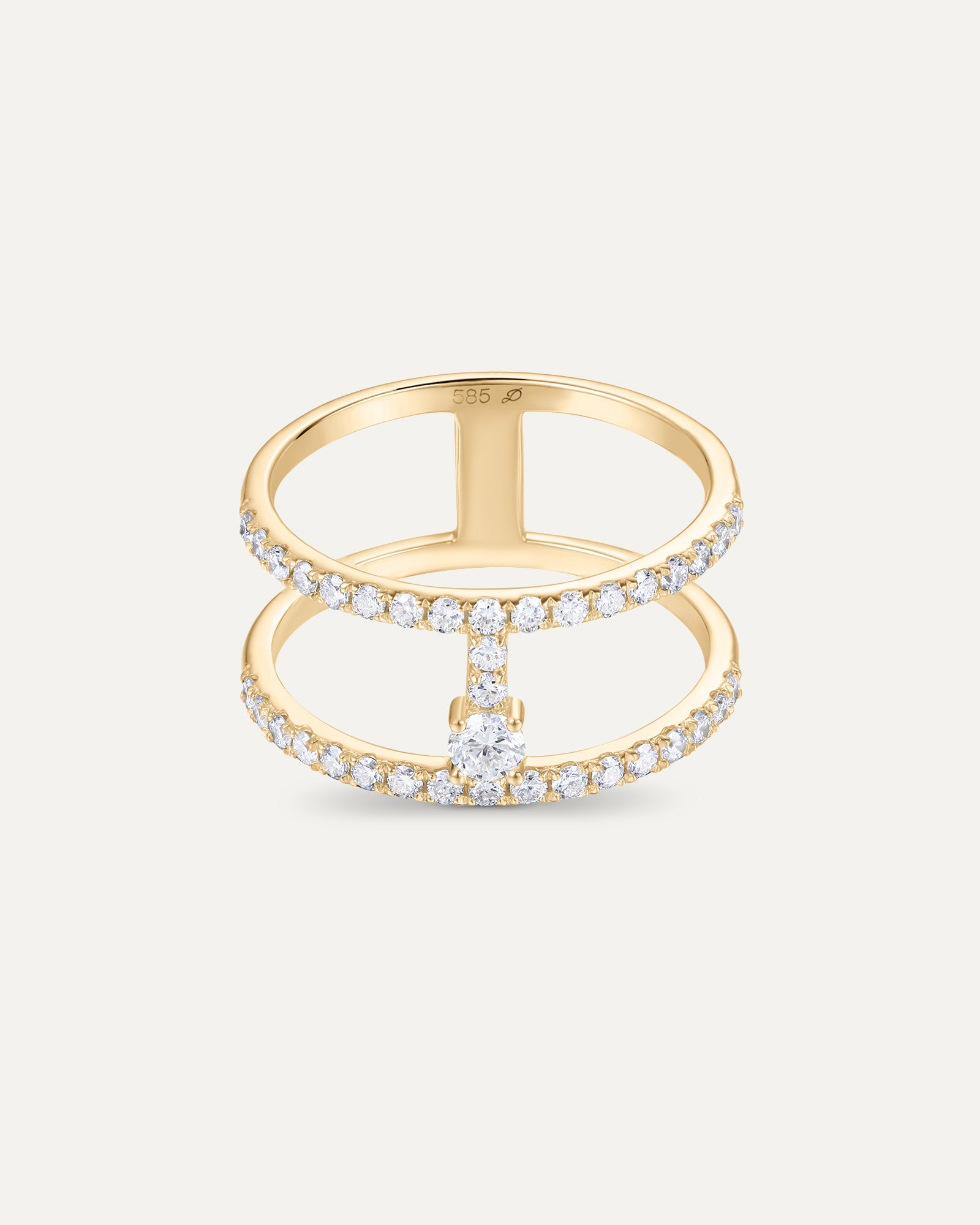 Bague pavée en deux rangs en or jaune recyclé 14 carats et diamant de synthèse