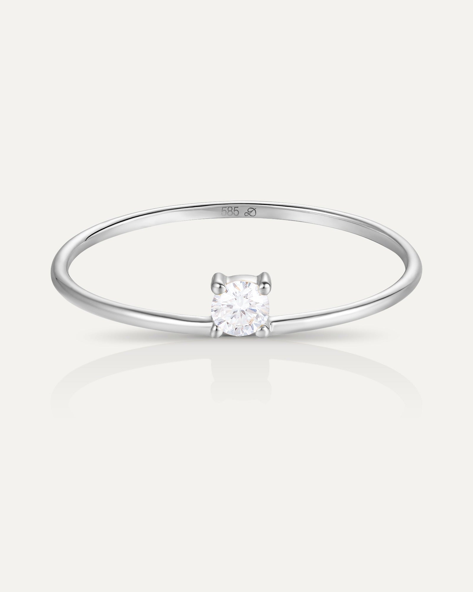 Bague solitaire un diamant en or blanc recyclé 14 carats et diamant de synthèse