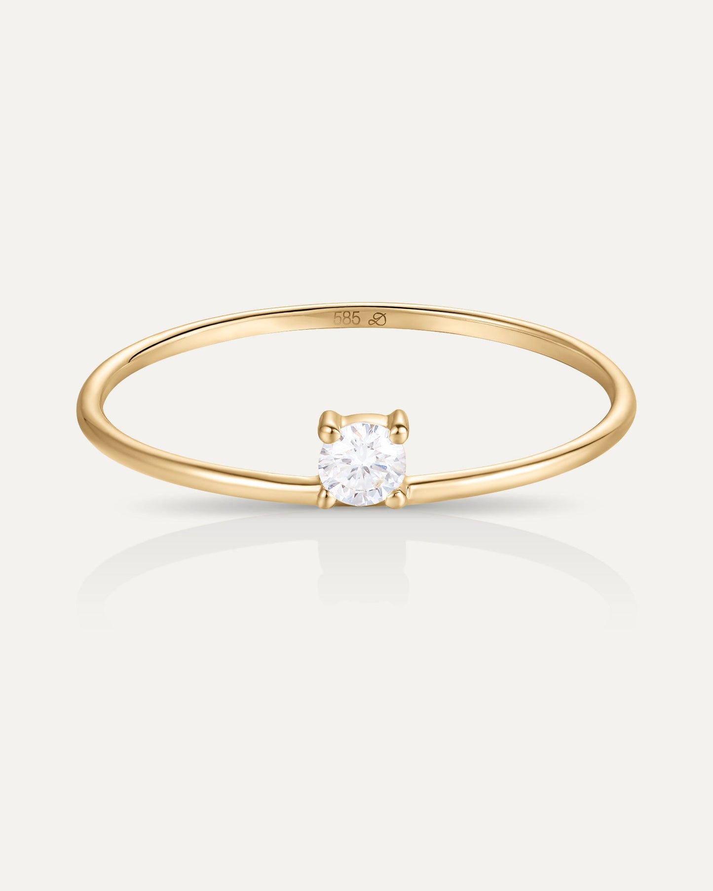 Bague solitaire avec un diamant en or jaune recyclé 14 carats et diamant de synthèse