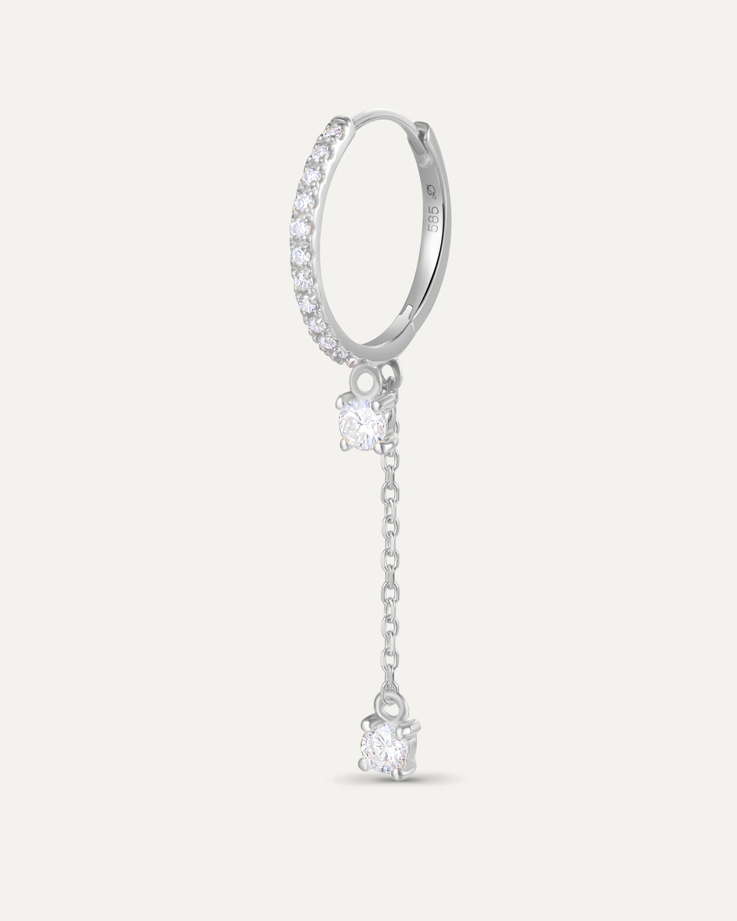 Boucle d'oreille pavée chaîne en or blanc recyclé 14 carats et diamant de synthèse