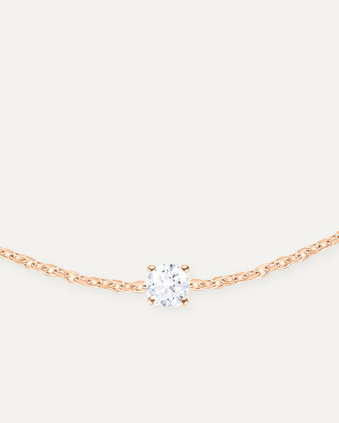 Bracelet un diamant en or rose recyclé 14 carats et diamant de synthèse