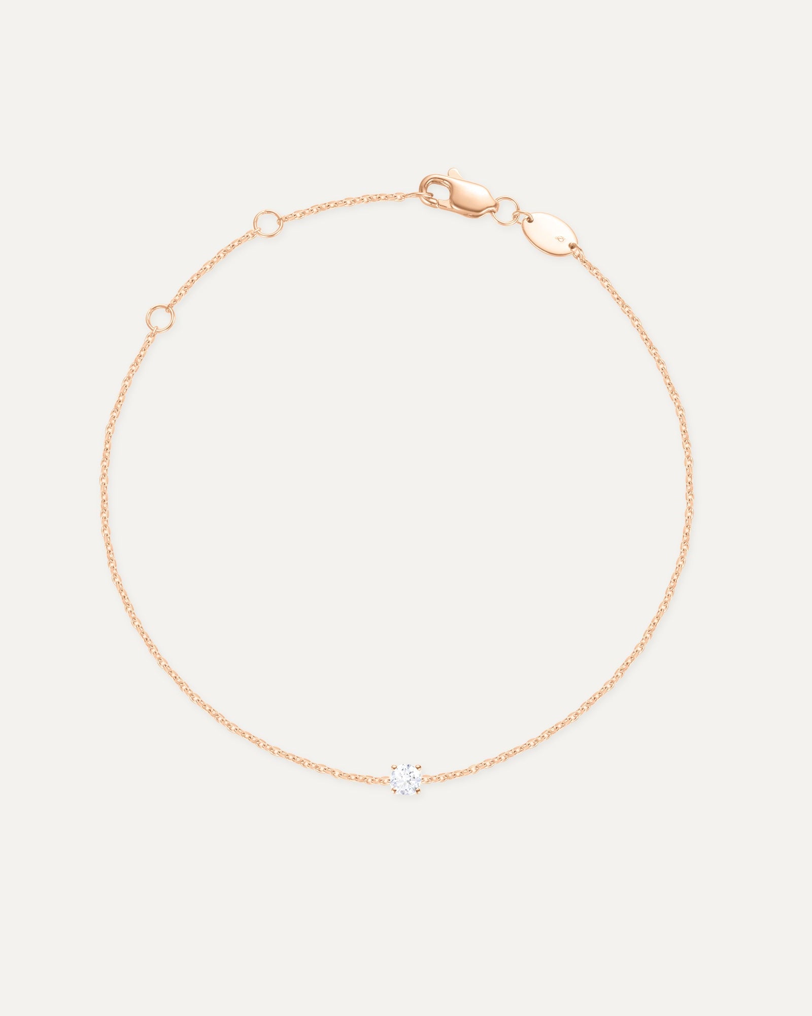 Bracelet un diamant en or rose recyclé 14 carats et diamant de synthèse