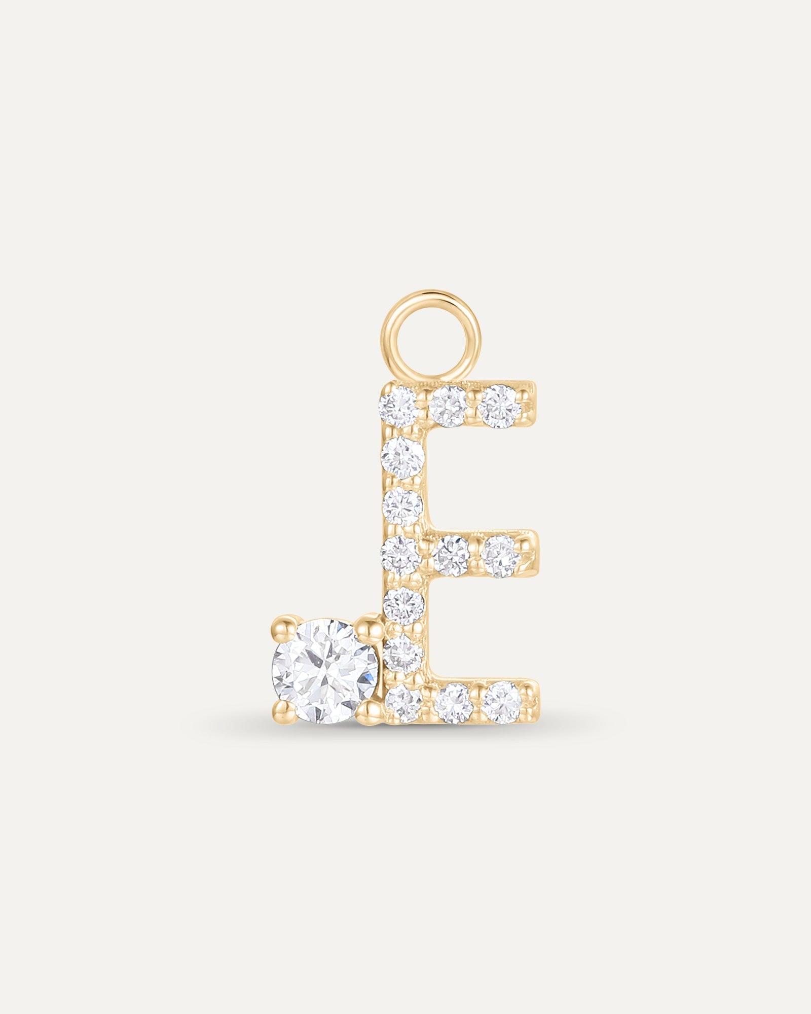 Charm lettre E en or jaune recyclé 14 carats et diamant de synthèse