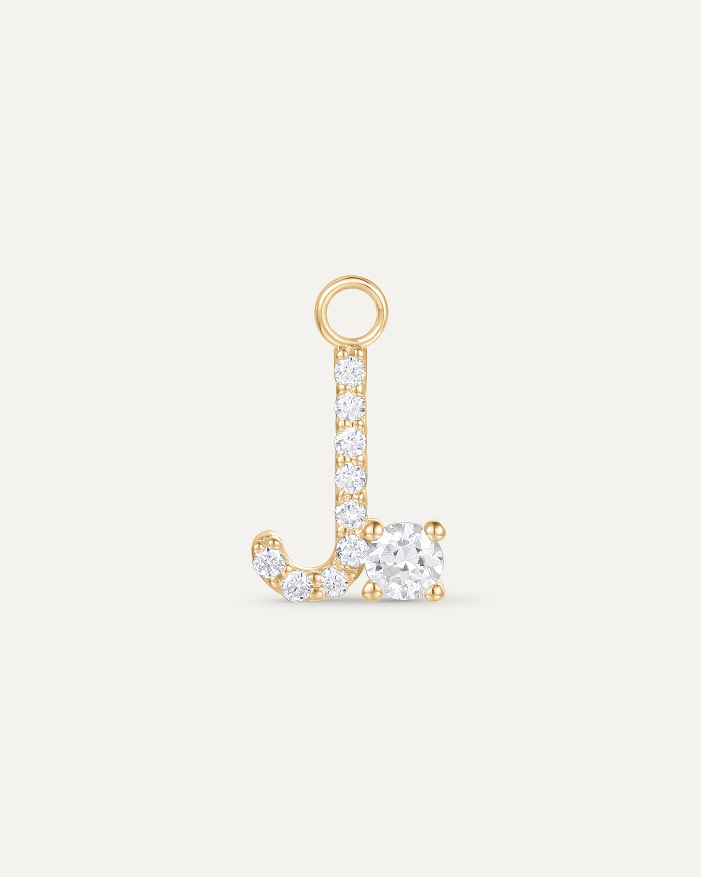 Charm lettre J en or jaune recyclé 14 carats et diamant de synthèse