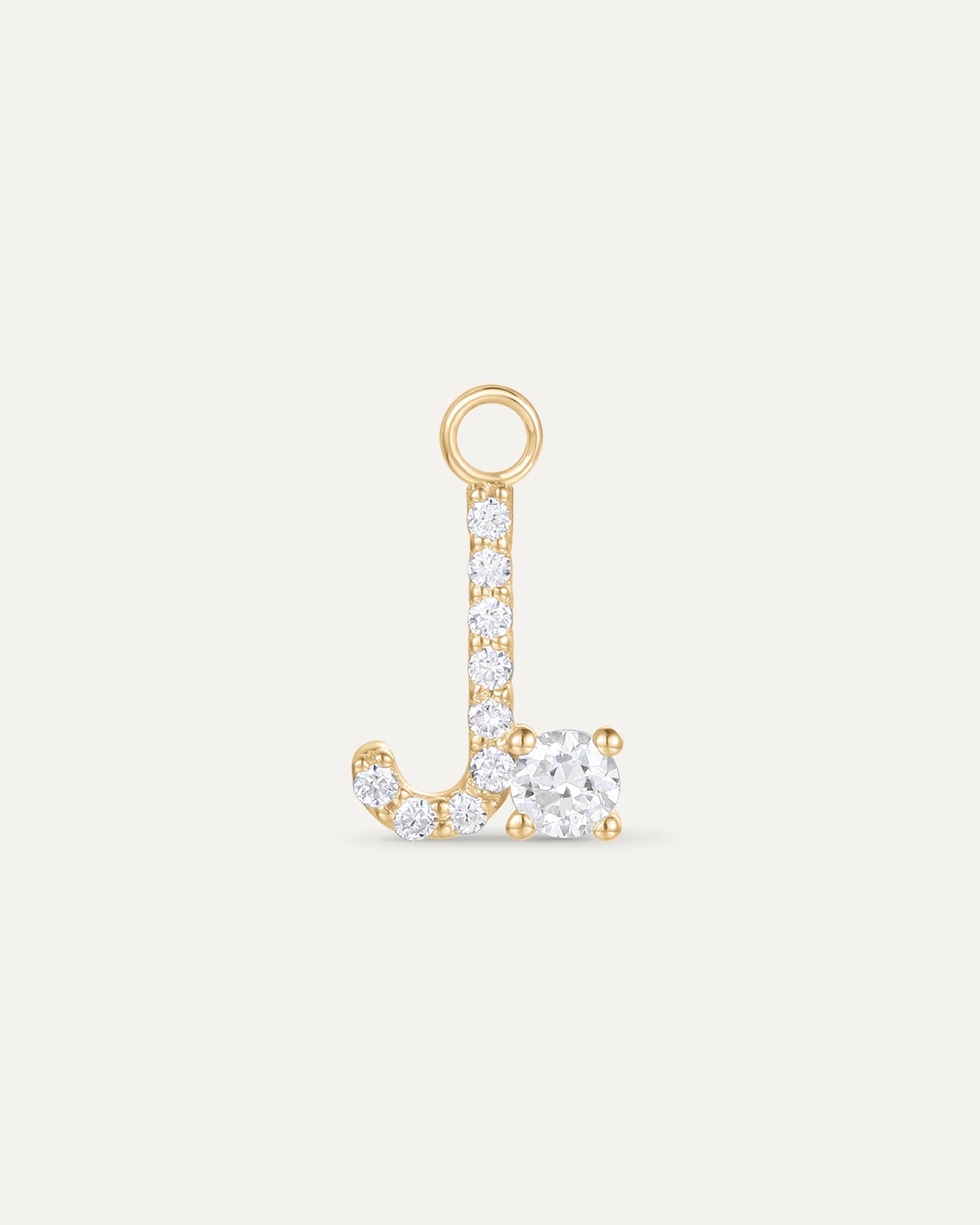 Charm lettre J en or jaune recyclé 14 carats et diamant de synthèse