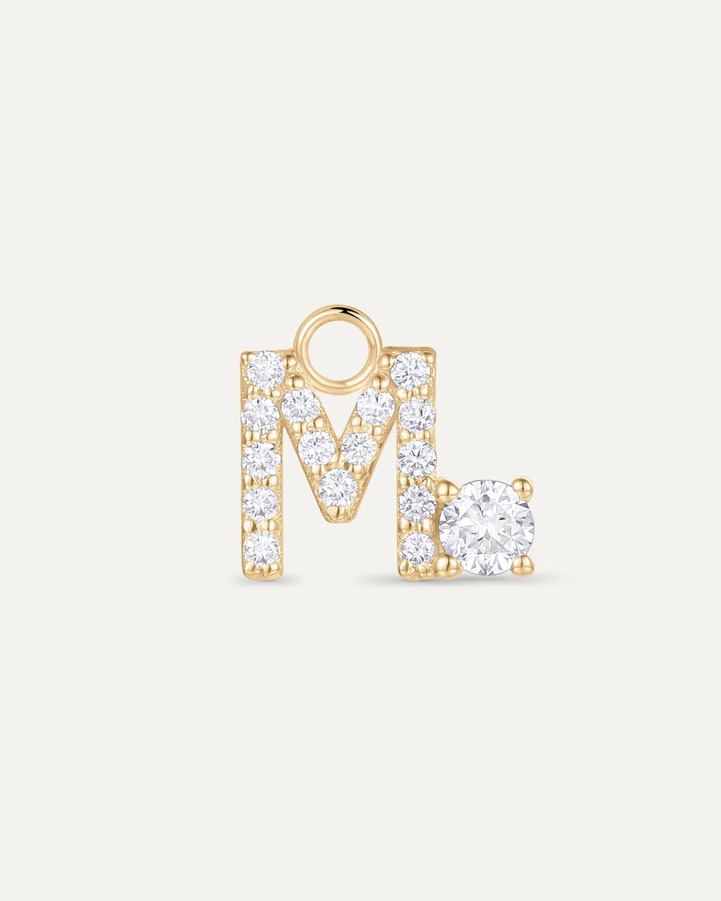 Charm lettre M en or jaune recyclé 14 carats et diamant de synthèse