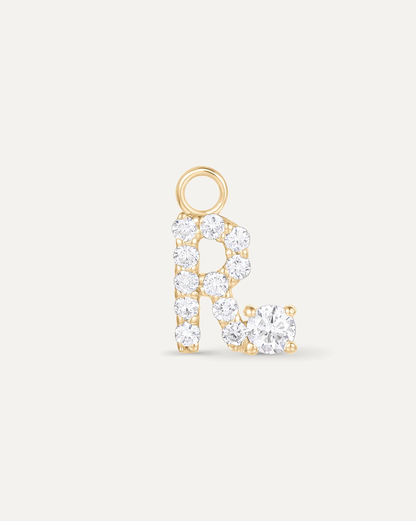 Charm lettre R en or jaune recyclé 14 carats et diamant de synthèse