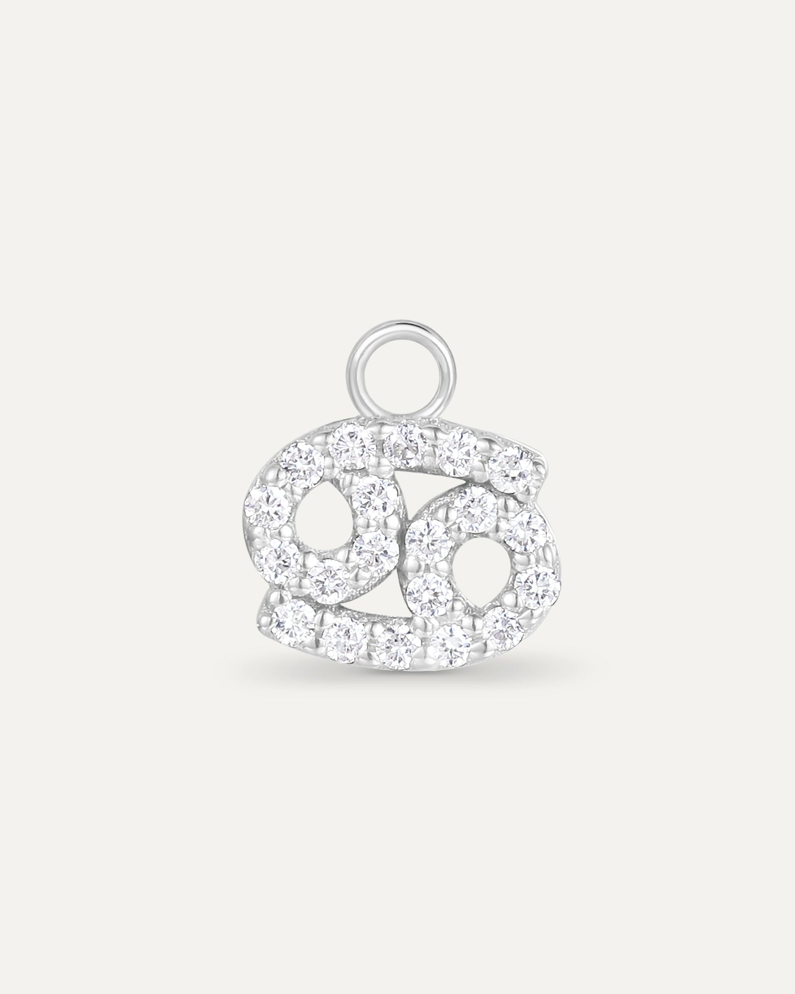 Charm Signe astrologique Cancer en or blanc recyclé 14 carats et diamant de synthèse