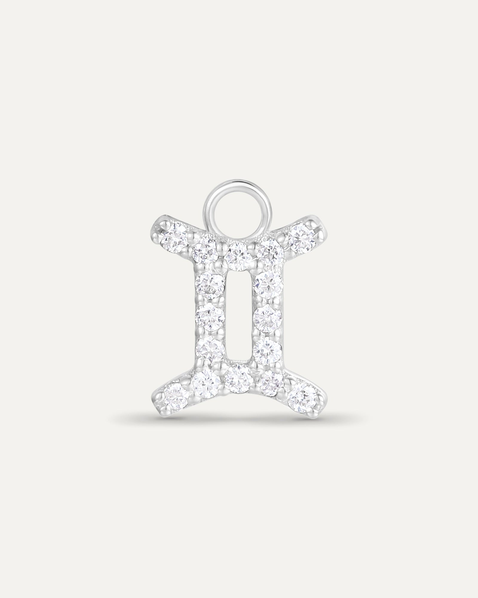 Charm Signe astrologique Gémeaux en or blanc recyclé 14 carats et diamant de synthèse