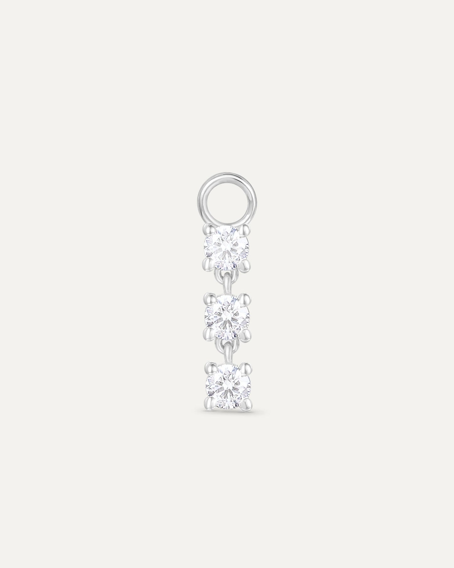 Charm Trois diamants en or blanc recyclé 14 carats et diamant de synthèse