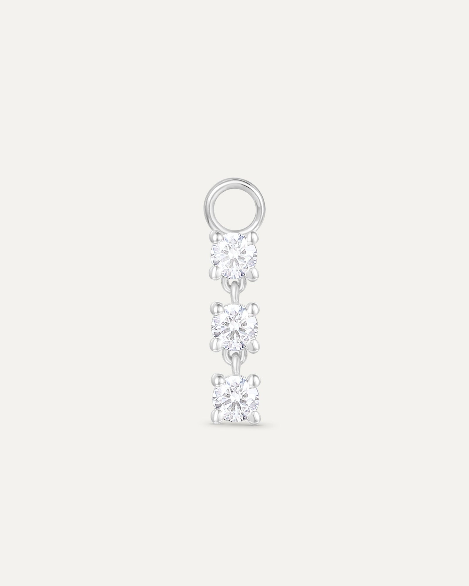 Charm Trois diamants en or blanc recyclé 14 carats et diamant de synthèse