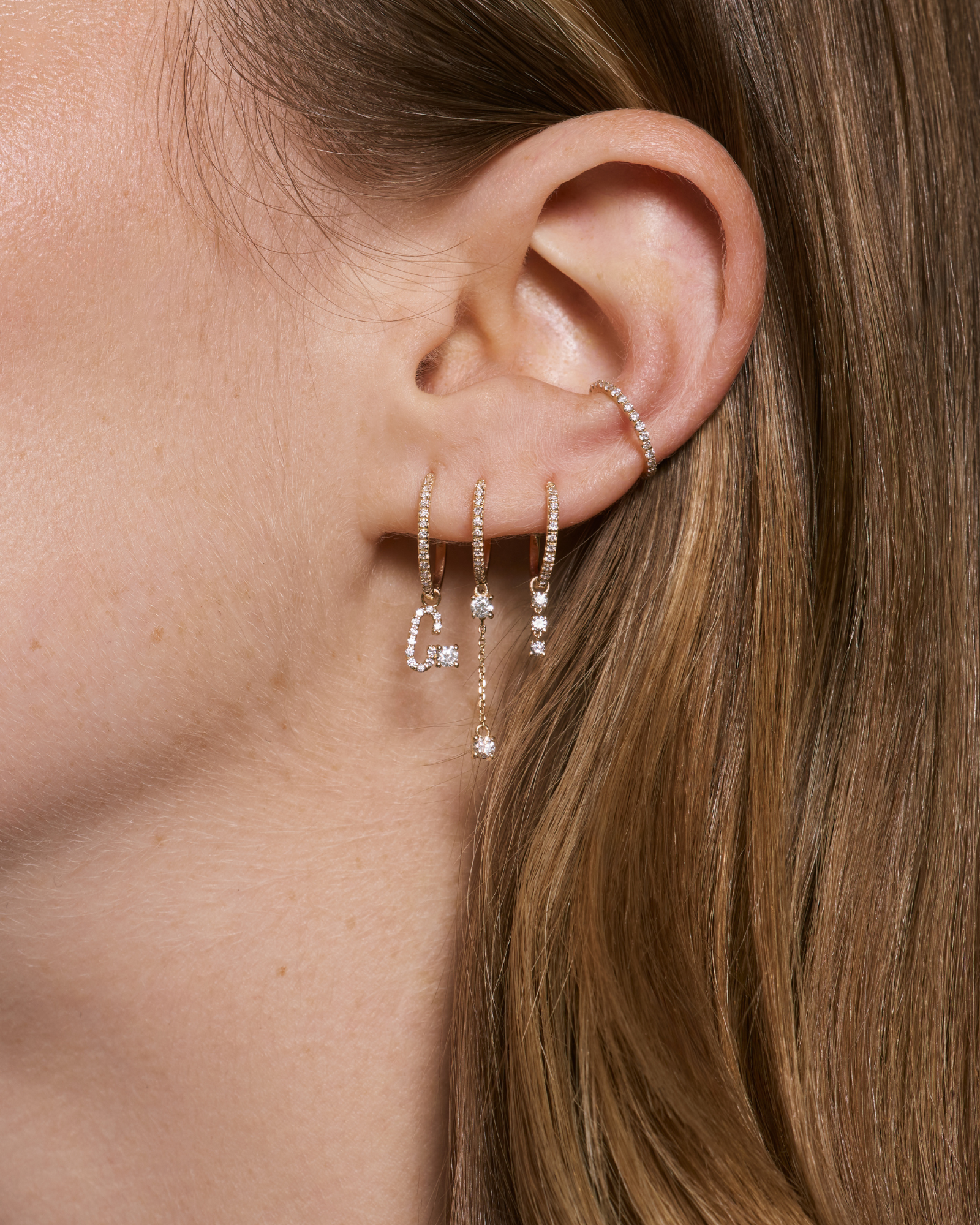 Charm Trois diamants en or jaune recyclé 14 carats et diamant de synthèse