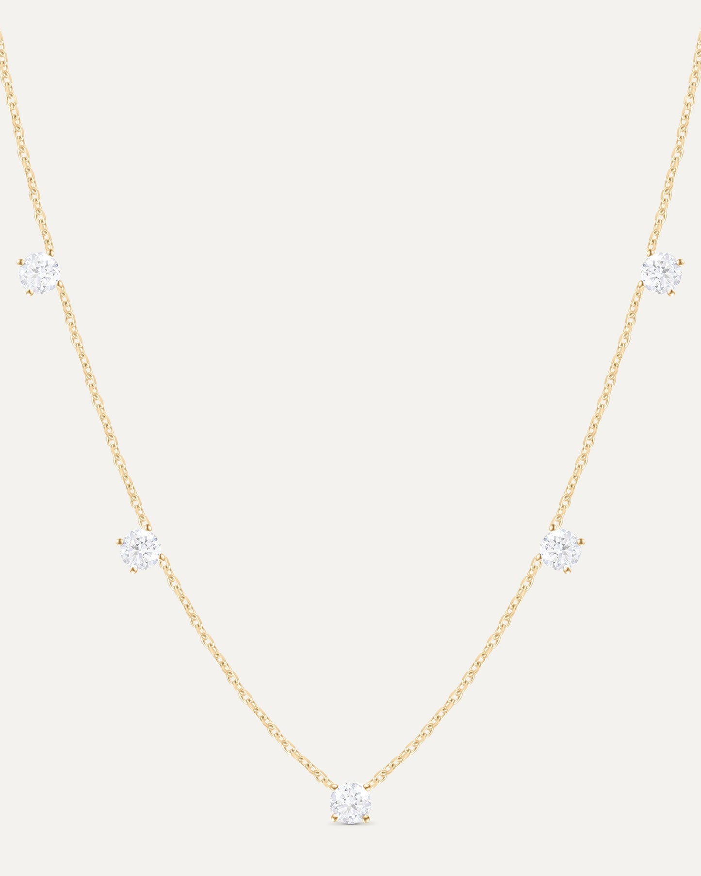 Collier cinq diamants en or jaune recyclé 14 carats et diamant de synthèse