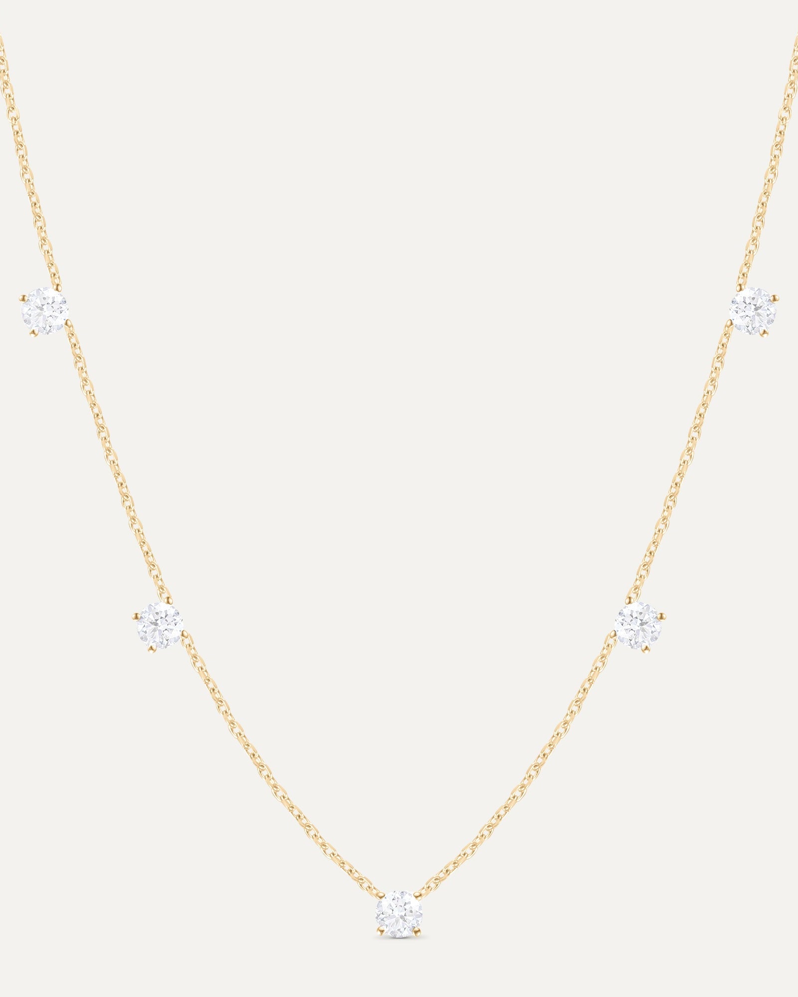 Collier cinq diamants en or jaune recyclé 14 carats et diamant de synthèse