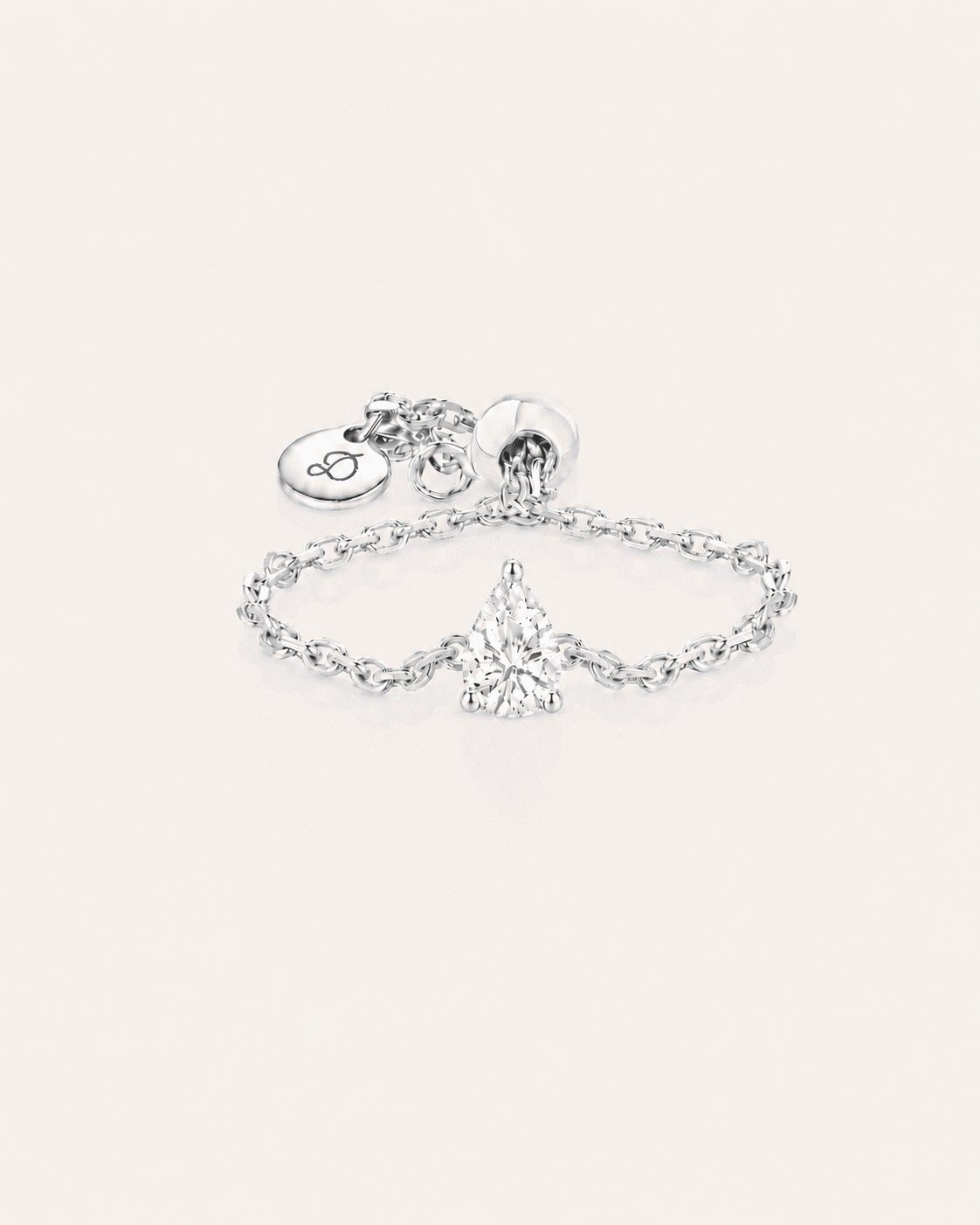 Bague chaîne LA POIRE Intime — or blanc massif 14 carats diamant synthèse taille poire 0,15 ct D–E VS+ DYAMKA