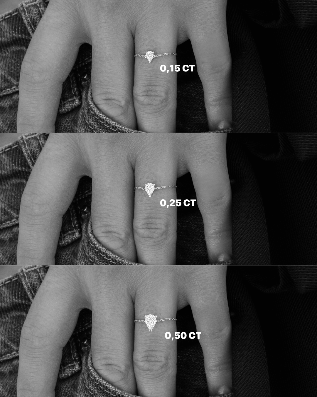 Comparatif Bague chaîne LA POIRE Intime — or jaune massif 14 carats diamant synthèse taille poire D–E VS+ DYAMKA