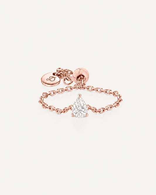 Bague chaîne LA POIRE Intime — or rose massif 14 carats diamant synthèse taille poire 0,15 ct D–E VS+ DYAMKA