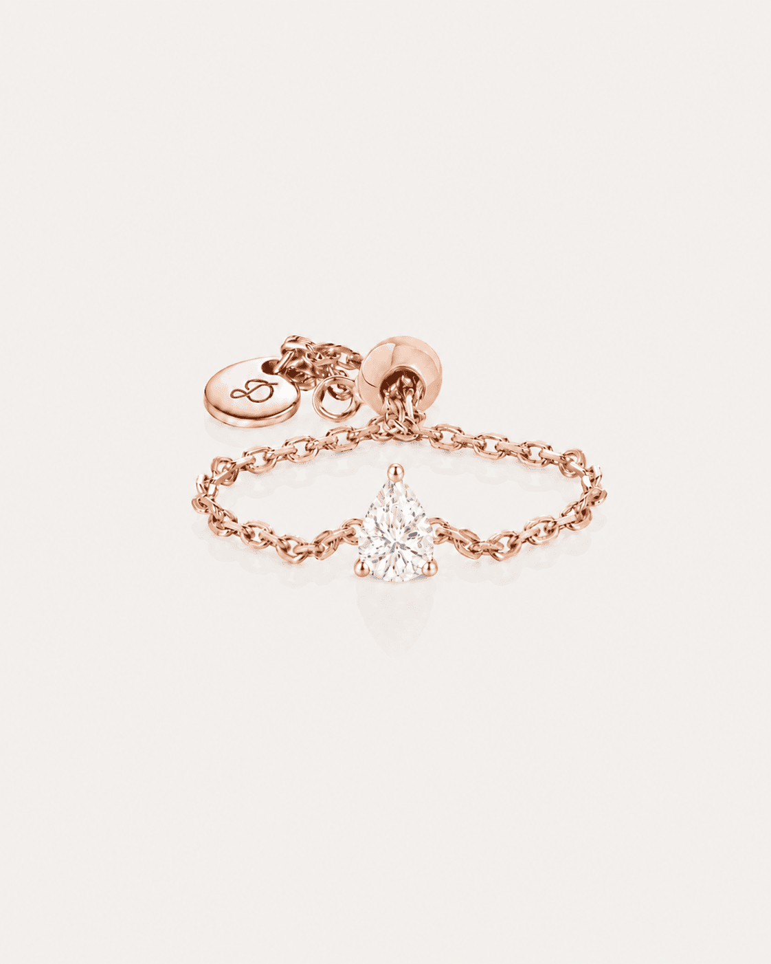 Bague chaîne LA POIRE Intime — or rose massif 14 carats diamant synthèse taille poire 0,15 ct D–E VS+ DYAMKA