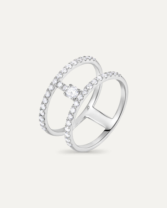 Bague 2 rangs diamant en or massif 375 blanc