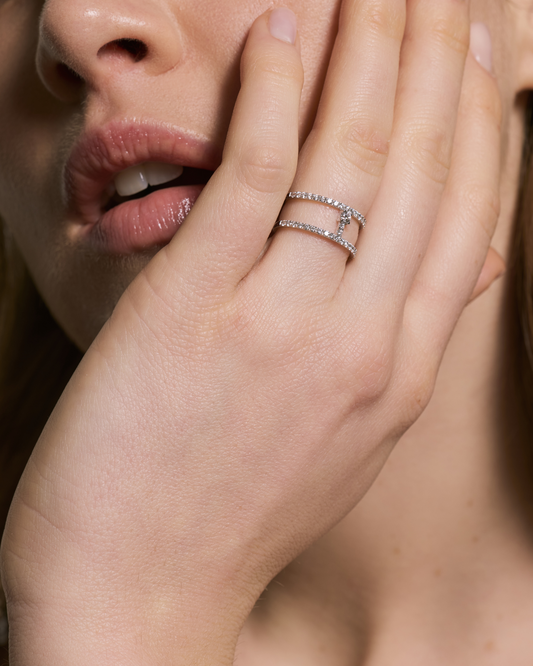 Bague 2 rangs diamant en or massif 375 jaune portée - BA0558554B