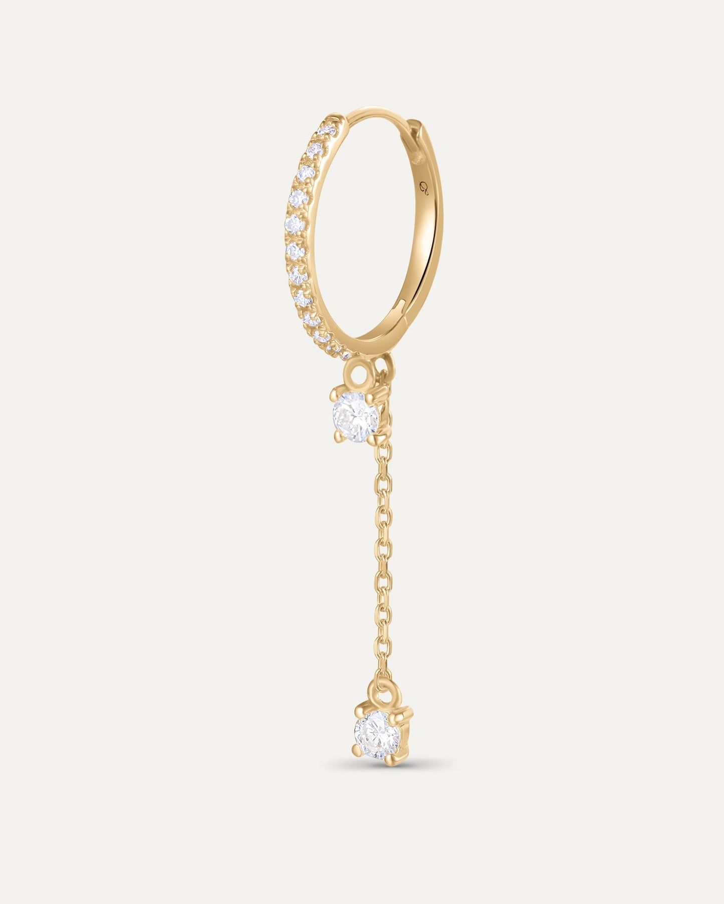 Boucle créole chaîne 2 diamants en or massif 375 jaune