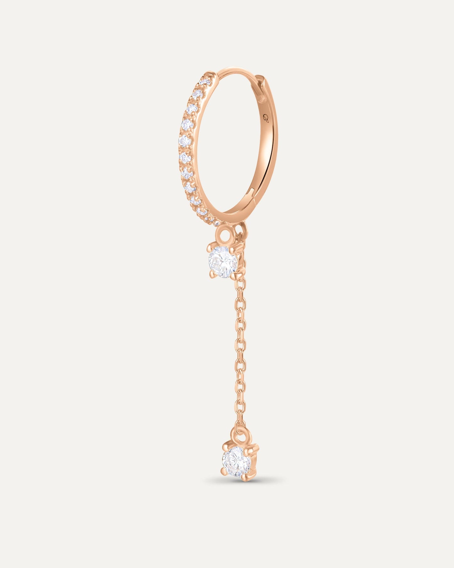 Boucle créole chaîne 2 diamants en or massif 375 rose