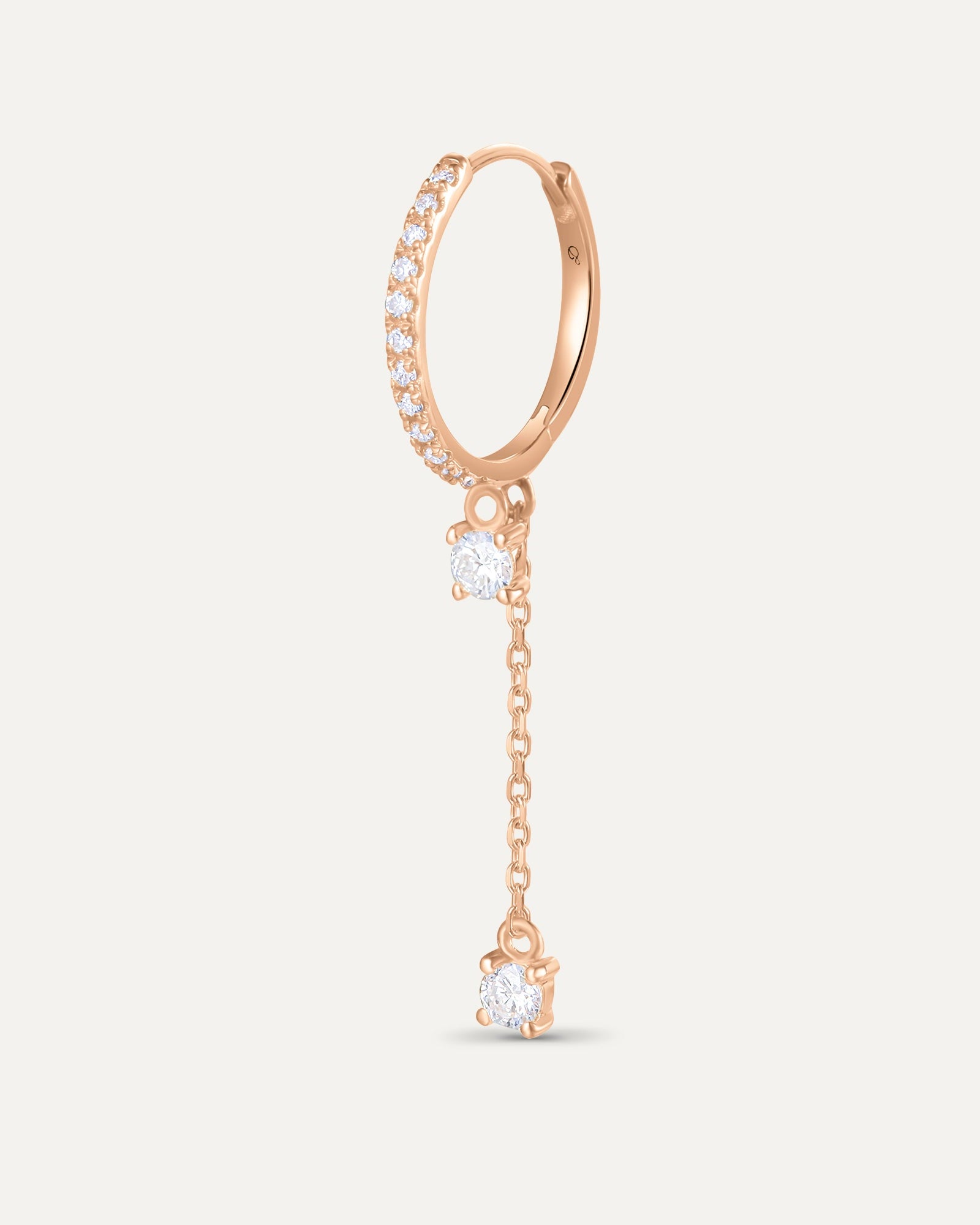 Boucle créole chaîne 2 diamants en or massif 375 rose