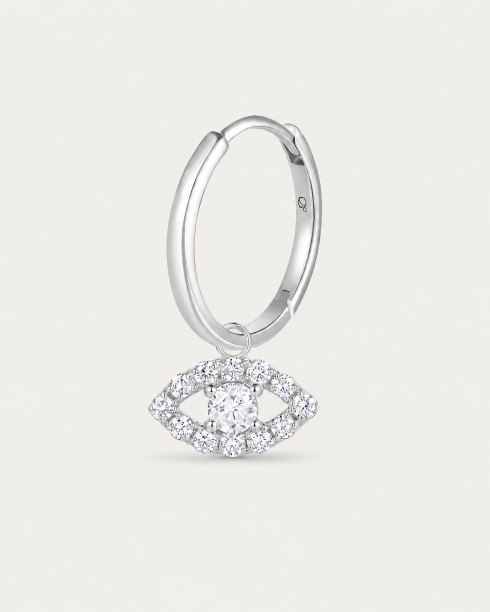 Boucle d'oreille MUST Créole Œil — or blanc massif 14 carats charm œil pavé diamants