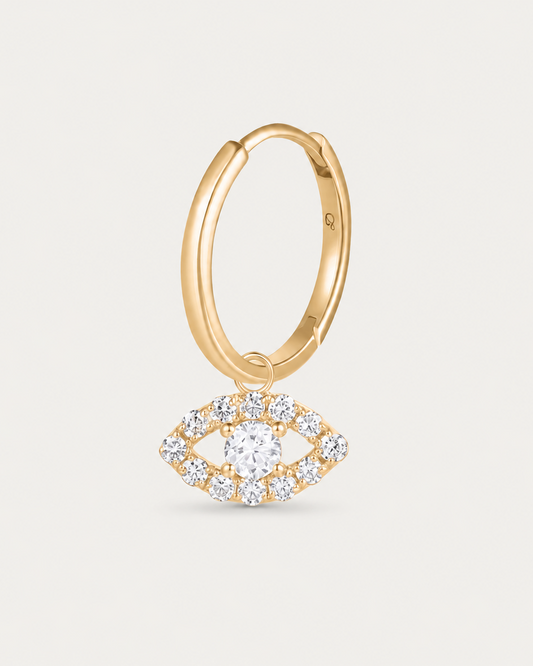 Boucle d'oreille MUST Créole Œil — or jaune massif 14 carats charm œil pavé diamants