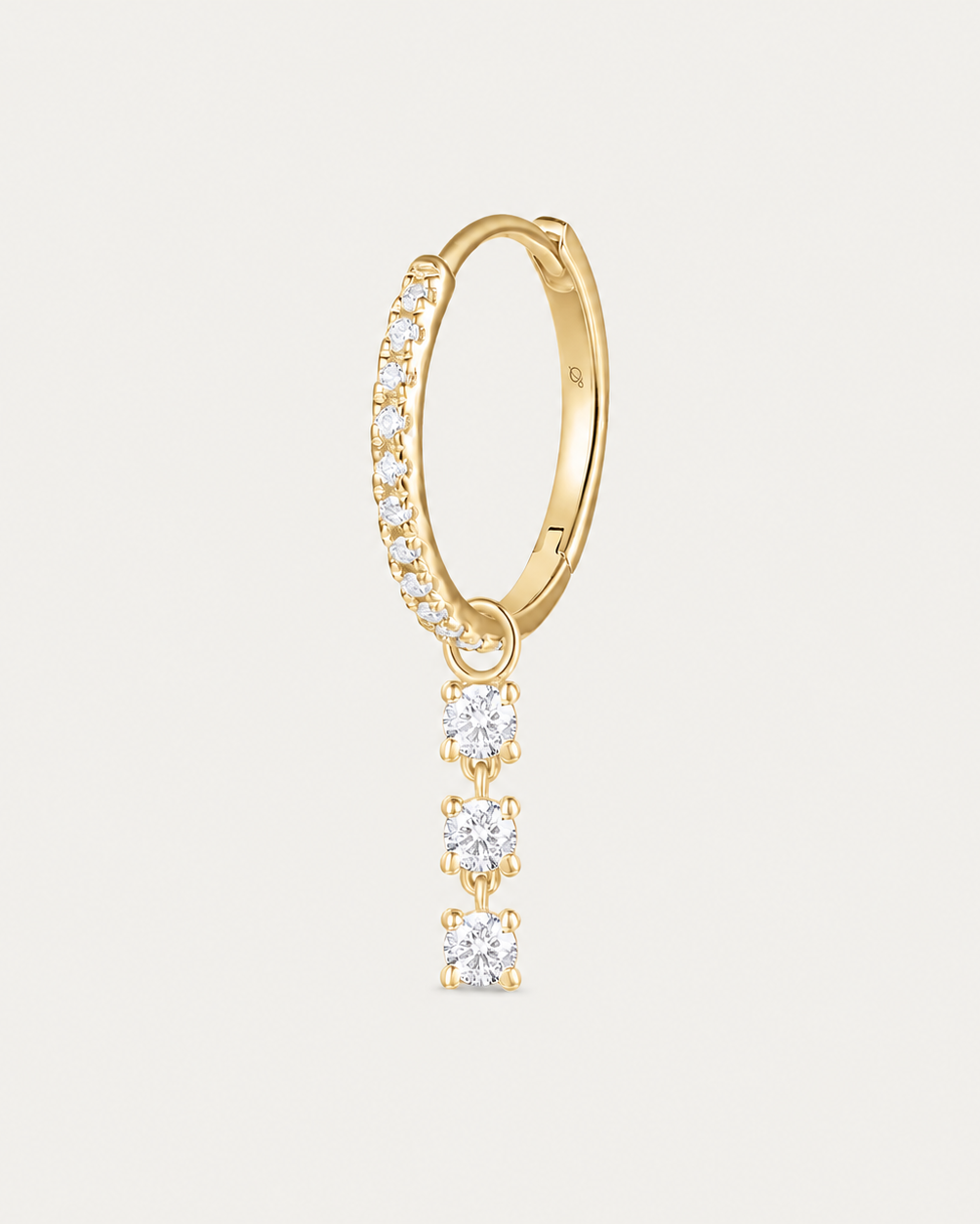Boucle d'oreille MUST Créole Pavée Trio — or jaune massif 14 carats pavé diamants charm trois pendants