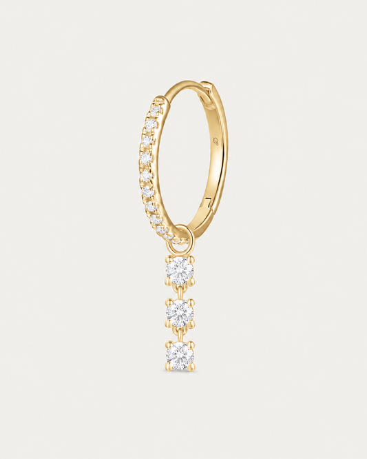 Boucle d'oreille MUST Créole Pavée Trio — or jaune massif 14 carats pavé diamants charm trois pendants