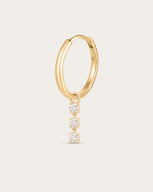 Boucle d'oreille MUST Créole Trio — or jaune massif 14 carats trois diamants synthèse