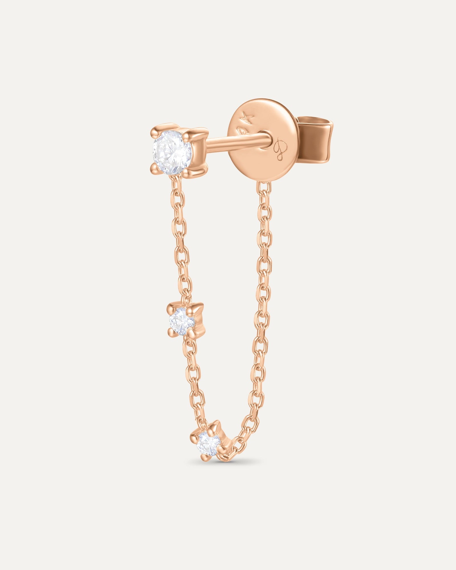 Boucle chaîne 3 diamants en or massif 375 rose