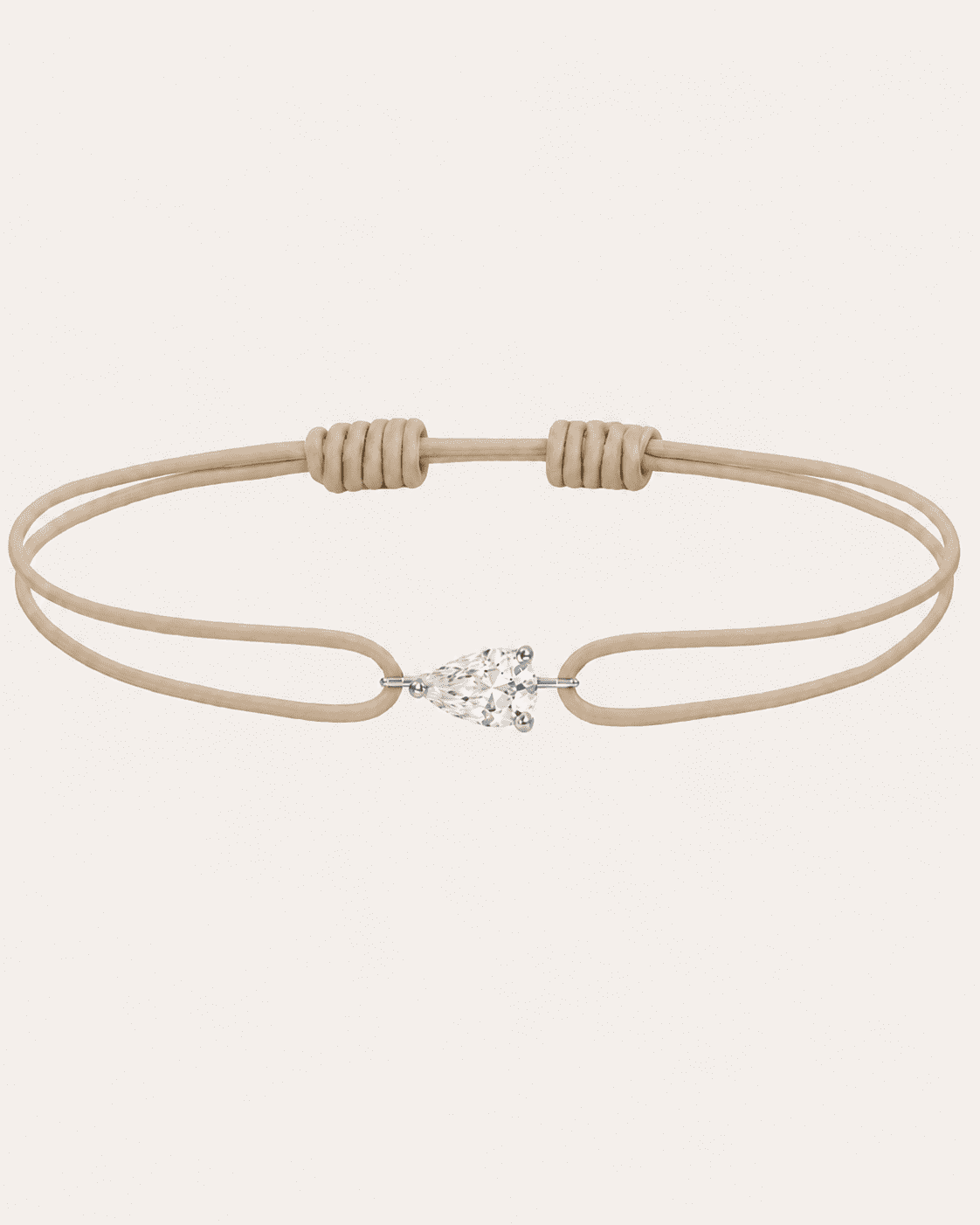 Bracelet cordon beige LA POIRE Chance — or blanc massif 14 carats diamant synthèse taille poire D–E VS+ DYAMKA