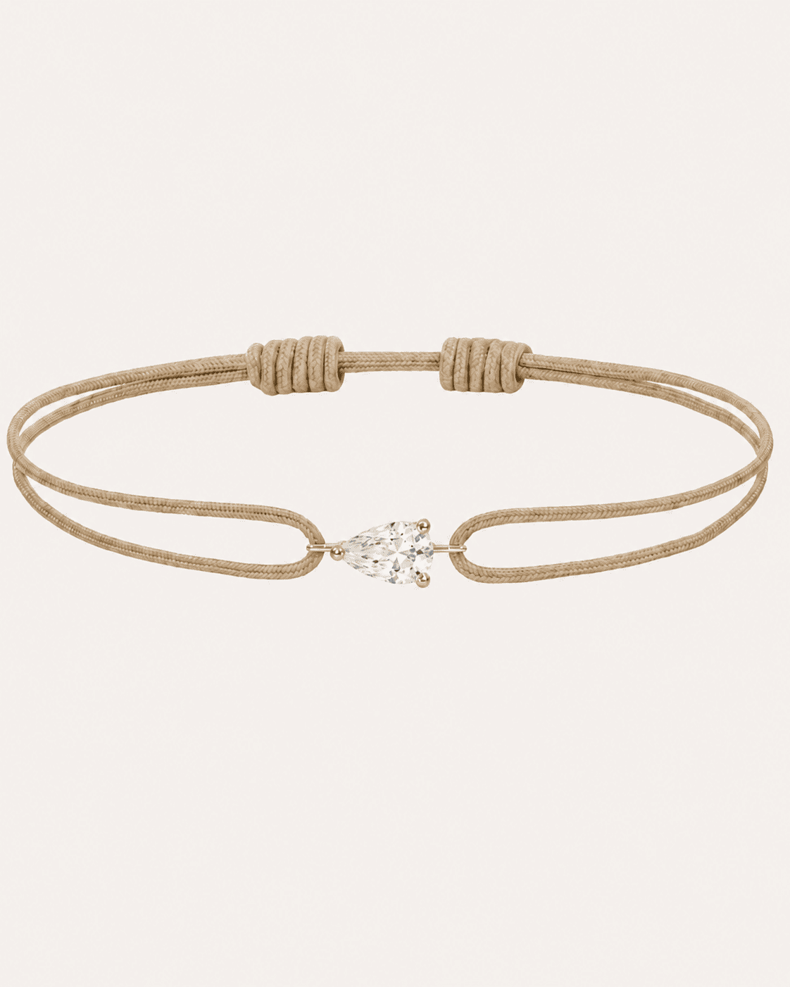 Bracelet cordon beige LA POIRE Chance — or jaune massif 14 carats diamant synthèse taille poire D–E VS+ DYAMKA