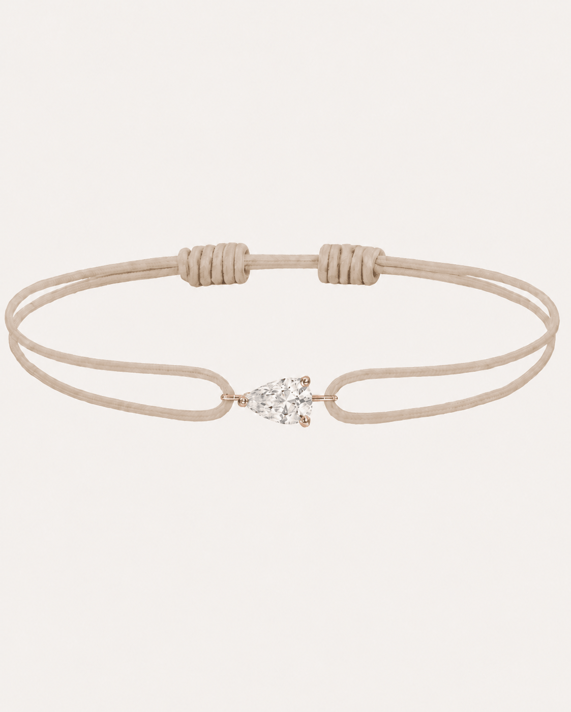 Bracelet cordon beige LA POIRE Chance — or rose massif 14 carats diamant synthèse taille poire D–E VS+ DYAMKA