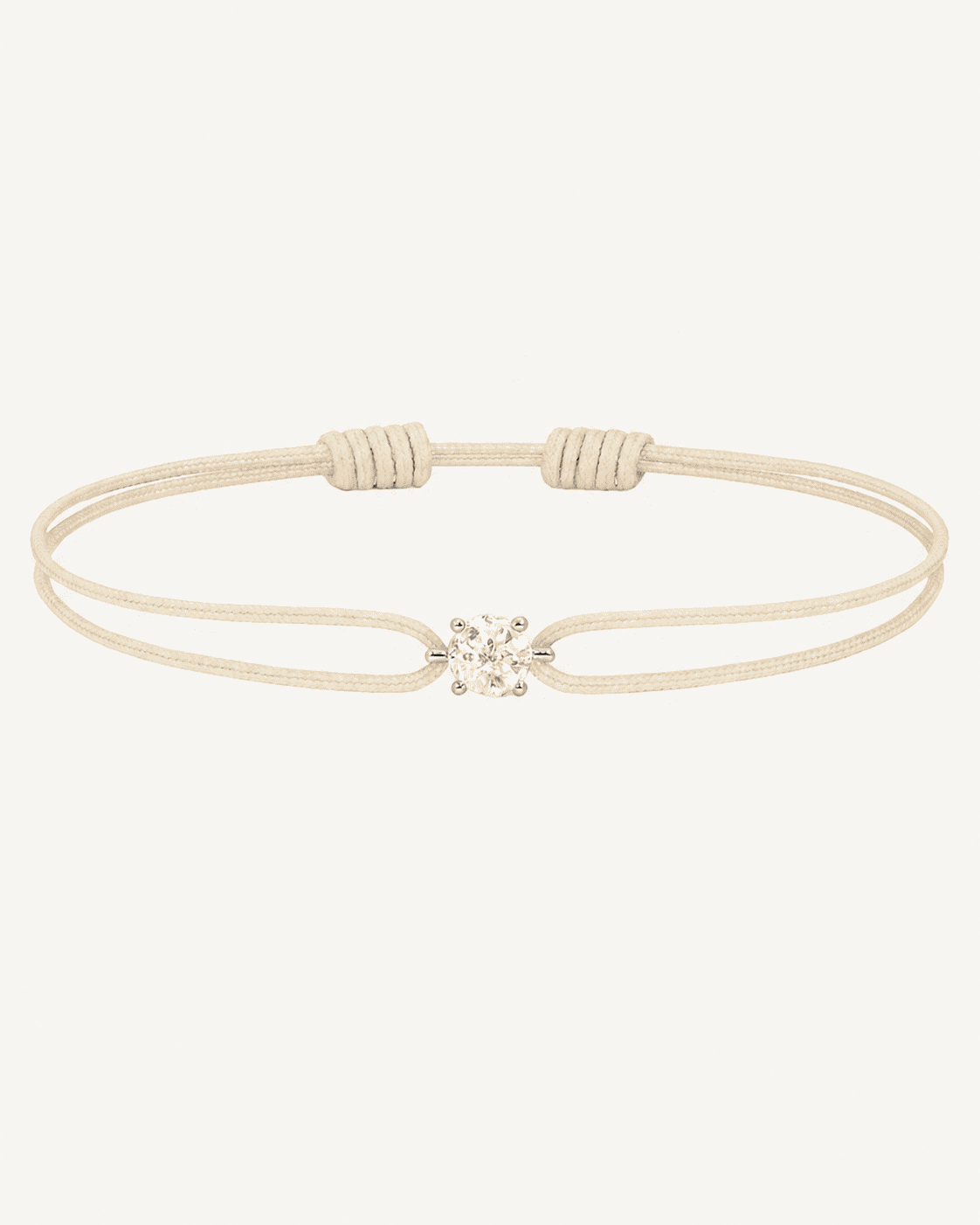 Bracelet cordon beige diamant 0,15 carat en or massif blanc, ajustable D–E VS+