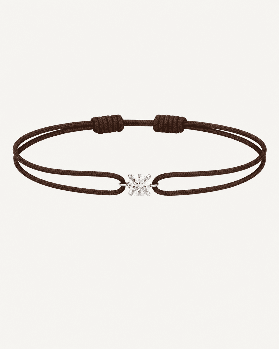 Bracelet cordon marron diamant 0,15 carat en or massif blanc, ajustable D–E VS+
