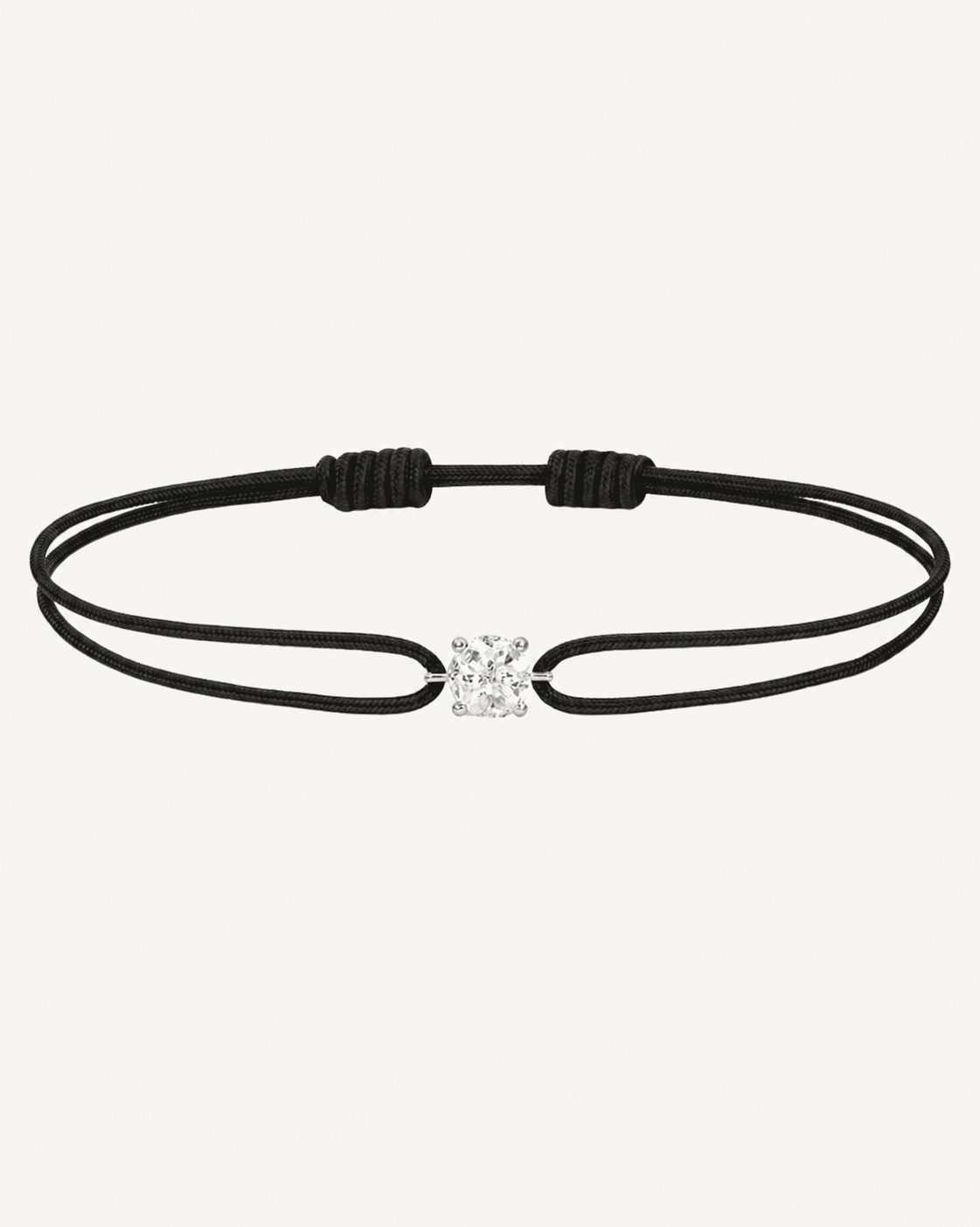 Bracelet cordon noir diamant 0,15 carat en or massif blanc, ajustable D–E VS+